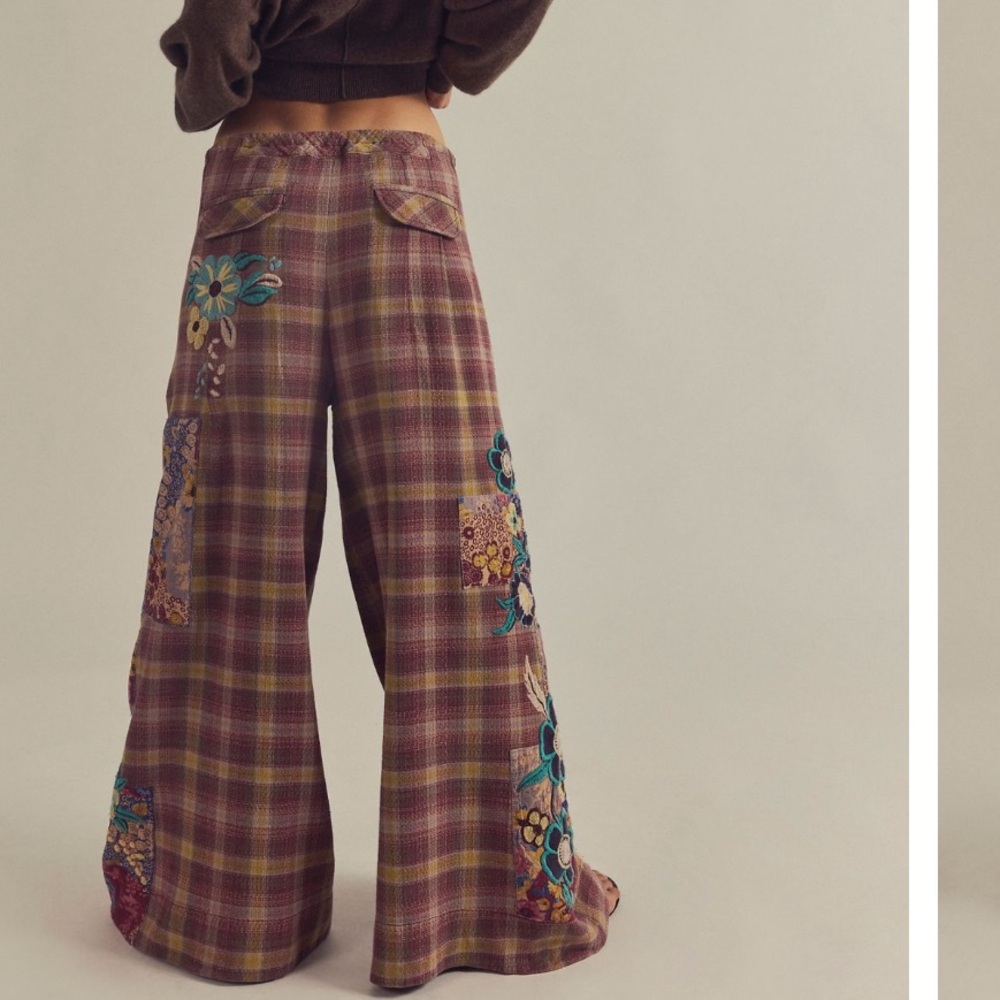 NWT Free People Brooks Embroidered Wide Leg Patchwork Pants, S - Picture 4 of 16